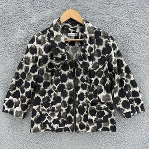 Christopher & Banks Jacket Womens Large Black White Bohemian Collared Zip Pocket